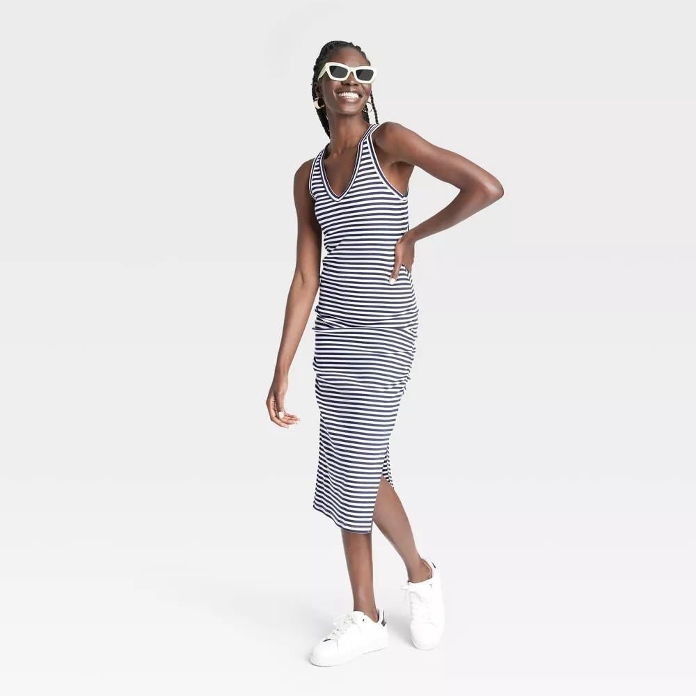 A New Day Rib Knit Side Ruched Dress